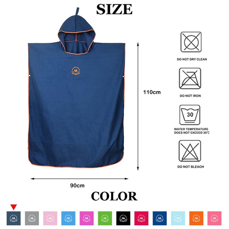 Hiturbo Microfiber Surf Poncho, Wetsuit Changing Bath Robe, Quick Dry Pool Swim Beach Towel with Hood (Navy) - Image 2